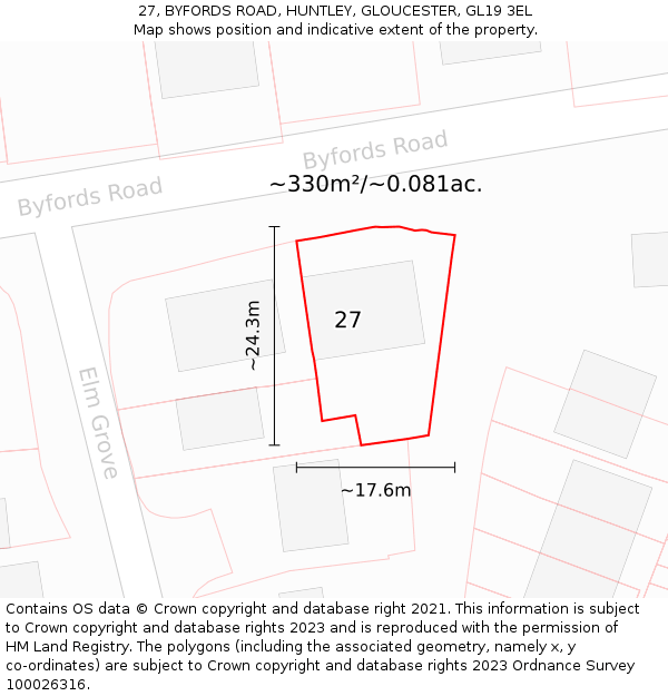 27, BYFORDS ROAD, HUNTLEY, GLOUCESTER, GL19 3EL: Plot and title map