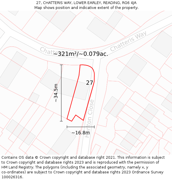 27, CHATTERIS WAY, LOWER EARLEY, READING, RG6 4JA: Plot and title map