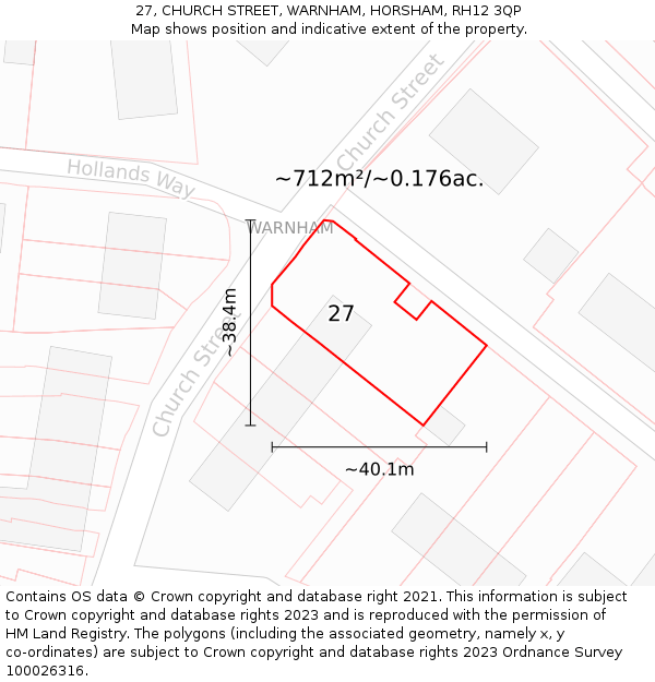 27, CHURCH STREET, WARNHAM, HORSHAM, RH12 3QP: Plot and title map