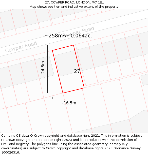 27, COWPER ROAD, LONDON, W7 1EL: Plot and title map