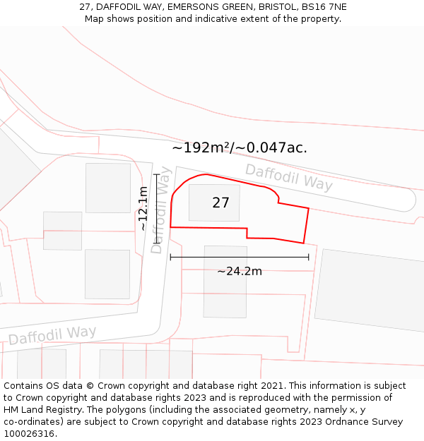 27, DAFFODIL WAY, EMERSONS GREEN, BRISTOL, BS16 7NE: Plot and title map