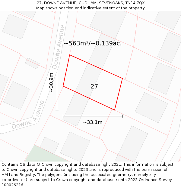 27, DOWNE AVENUE, CUDHAM, SEVENOAKS, TN14 7QX: Plot and title map