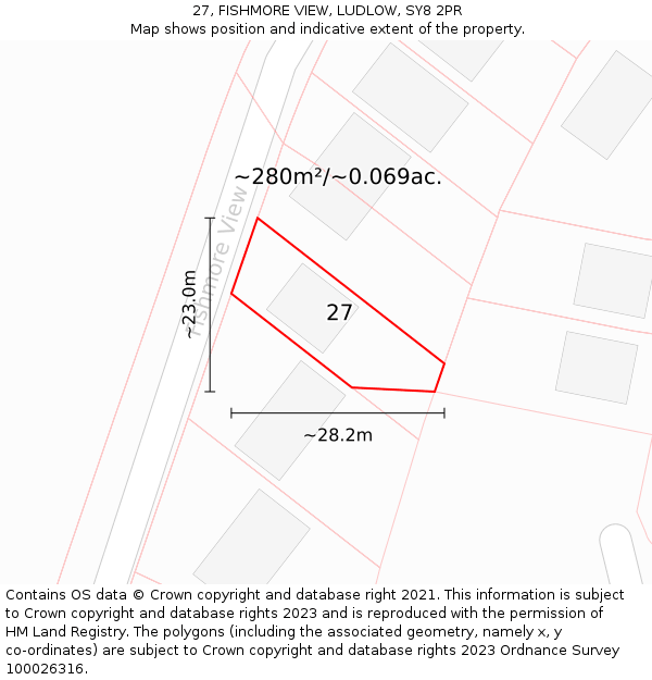 27, FISHMORE VIEW, LUDLOW, SY8 2PR: Plot and title map