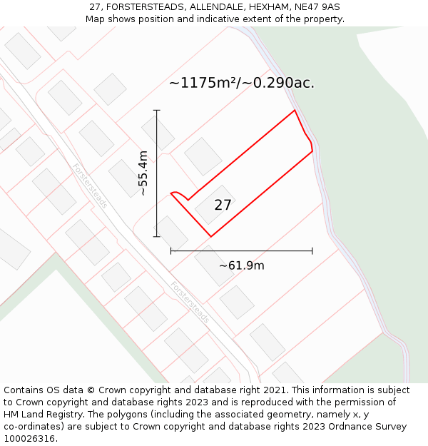 27, FORSTERSTEADS, ALLENDALE, HEXHAM, NE47 9AS: Plot and title map