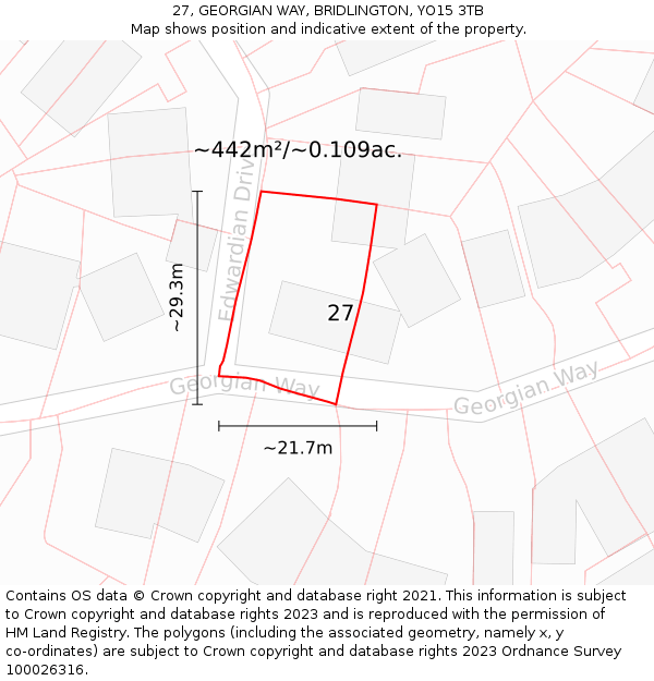 27, GEORGIAN WAY, BRIDLINGTON, YO15 3TB: Plot and title map