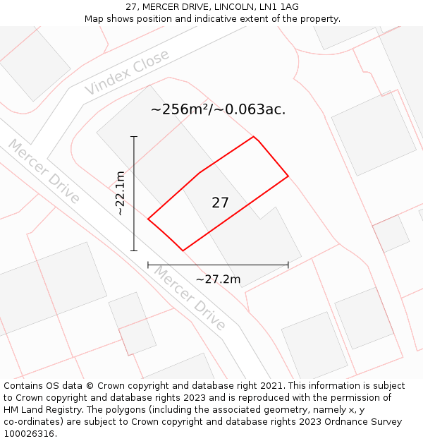 27, MERCER DRIVE, LINCOLN, LN1 1AG: Plot and title map