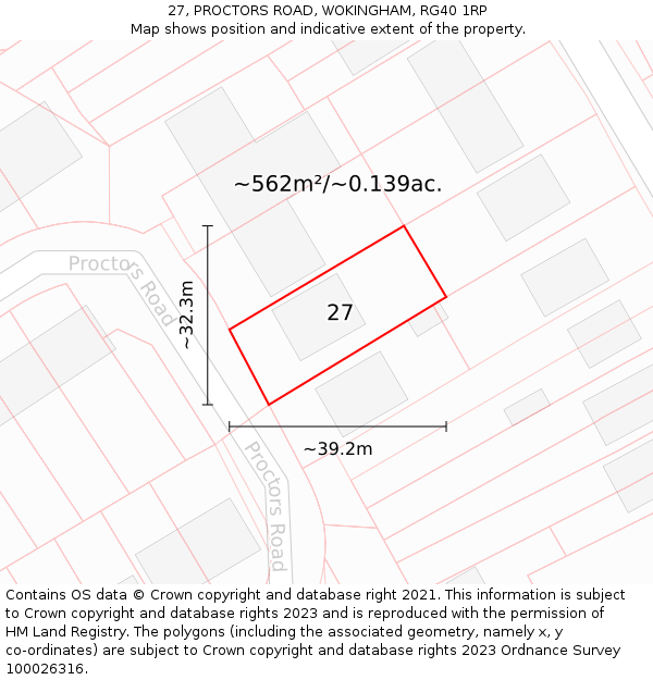 27, PROCTORS ROAD, WOKINGHAM, RG40 1RP: Plot and title map