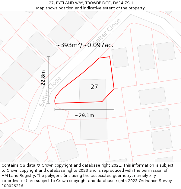 27, RYELAND WAY, TROWBRIDGE, BA14 7SH: Plot and title map