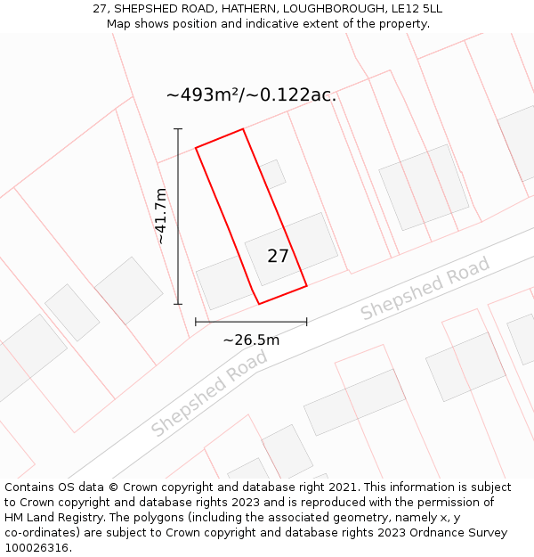 27, SHEPSHED ROAD, HATHERN, LOUGHBOROUGH, LE12 5LL: Plot and title map