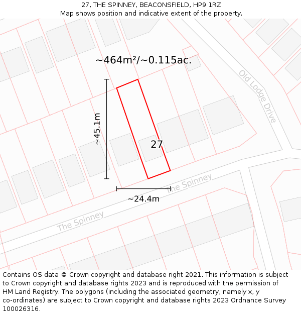 27, THE SPINNEY, BEACONSFIELD, HP9 1RZ: Plot and title map