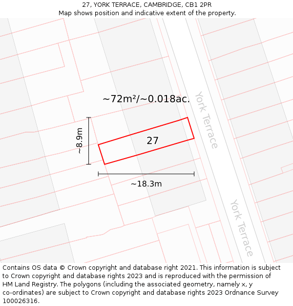 27, YORK TERRACE, CAMBRIDGE, CB1 2PR: Plot and title map