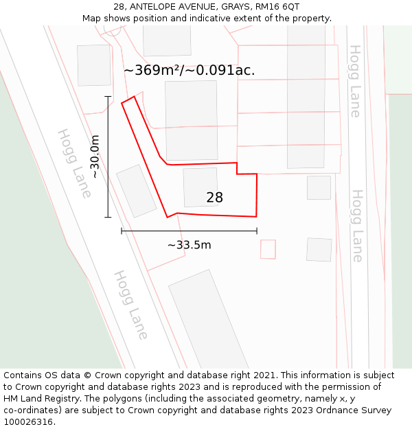 28, ANTELOPE AVENUE, GRAYS, RM16 6QT: Plot and title map