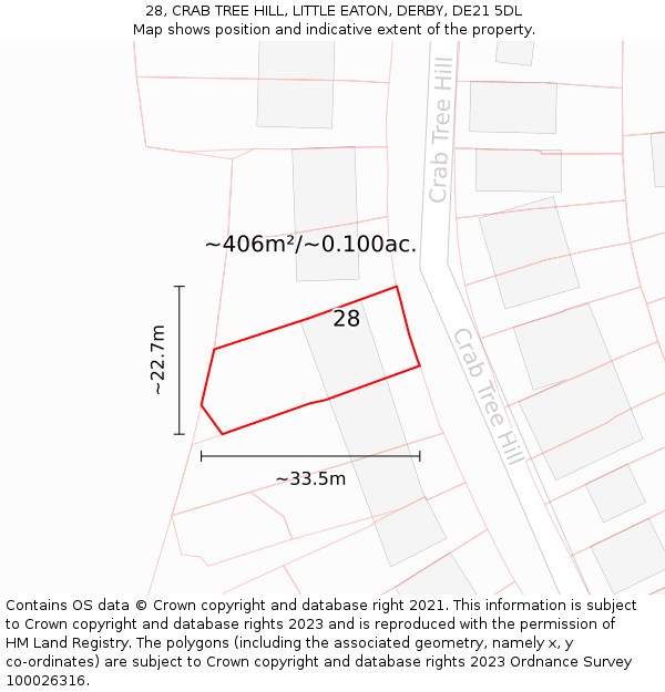 28, CRAB TREE HILL, LITTLE EATON, DERBY, DE21 5DL: Plot and title map