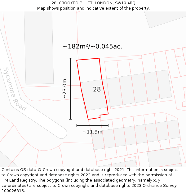 28, CROOKED BILLET, LONDON, SW19 4RQ: Plot and title map