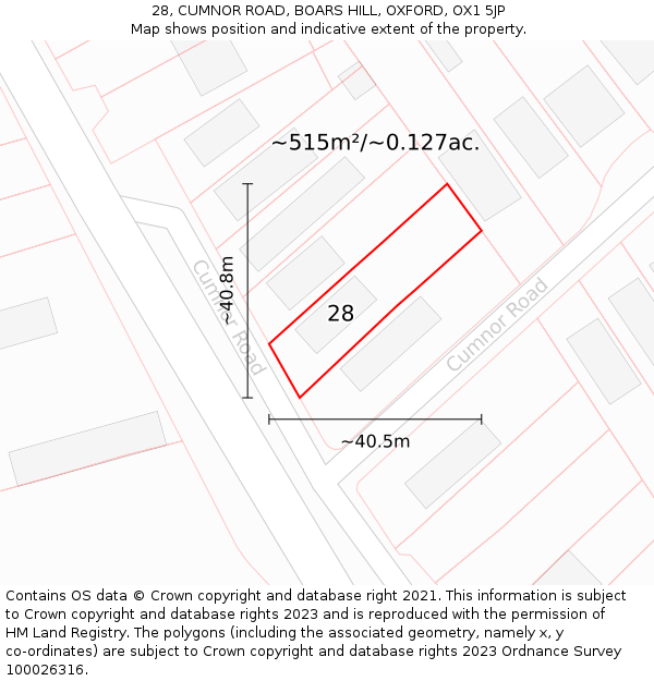 28, CUMNOR ROAD, BOARS HILL, OXFORD, OX1 5JP: Plot and title map