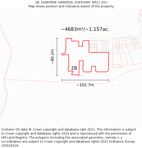 28, GISBORNE GARDENS, EVESHAM, WR11 2SU: Plot and title map