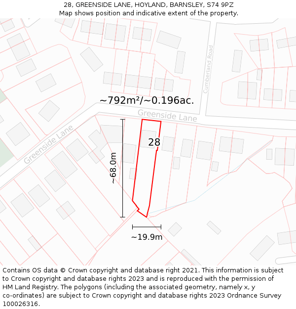 28, GREENSIDE LANE, HOYLAND, BARNSLEY, S74 9PZ: Plot and title map