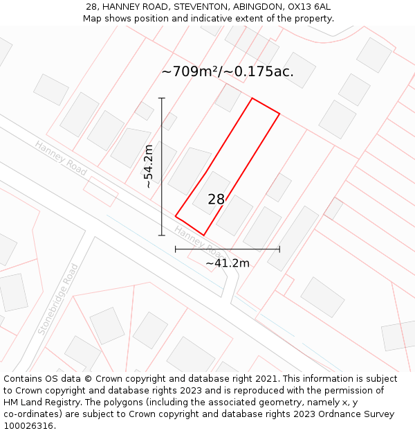 28, HANNEY ROAD, STEVENTON, ABINGDON, OX13 6AL: Plot and title map