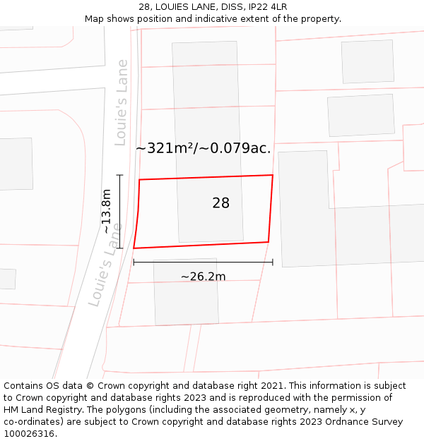 28, LOUIES LANE, DISS, IP22 4LR: Plot and title map