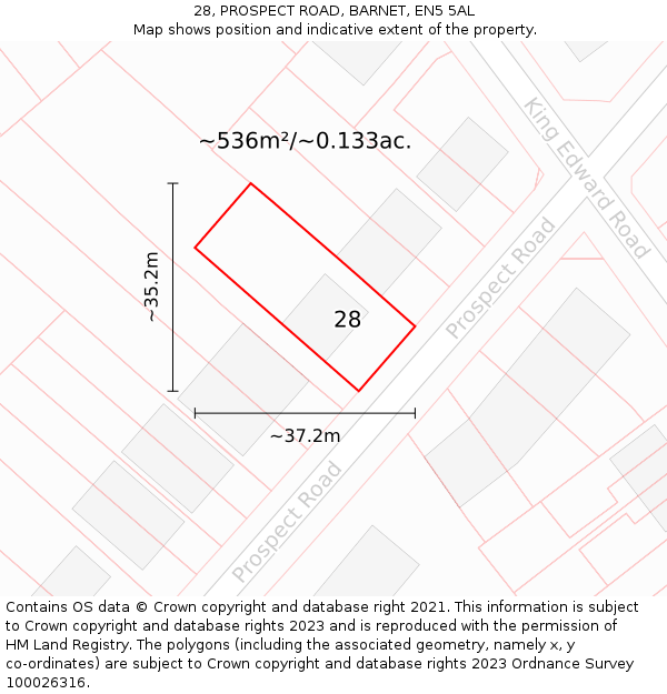 28, PROSPECT ROAD, BARNET, EN5 5AL: Plot and title map