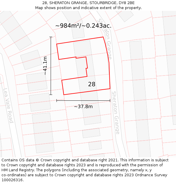 28, SHERATON GRANGE, STOURBRIDGE, DY8 2BE: Plot and title map