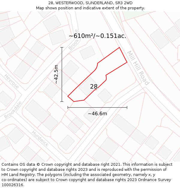 28, WESTERWOOD, SUNDERLAND, SR3 2WD: Plot and title map