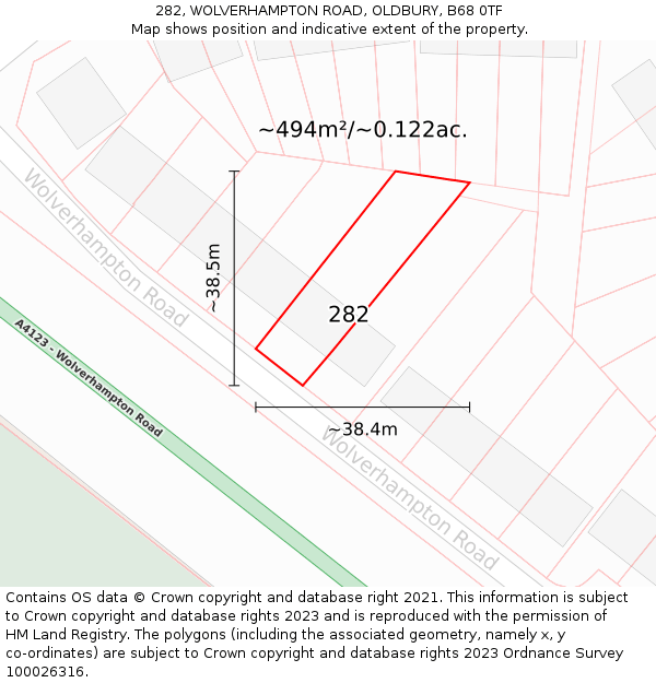 282, WOLVERHAMPTON ROAD, OLDBURY, B68 0TF: Plot and title map