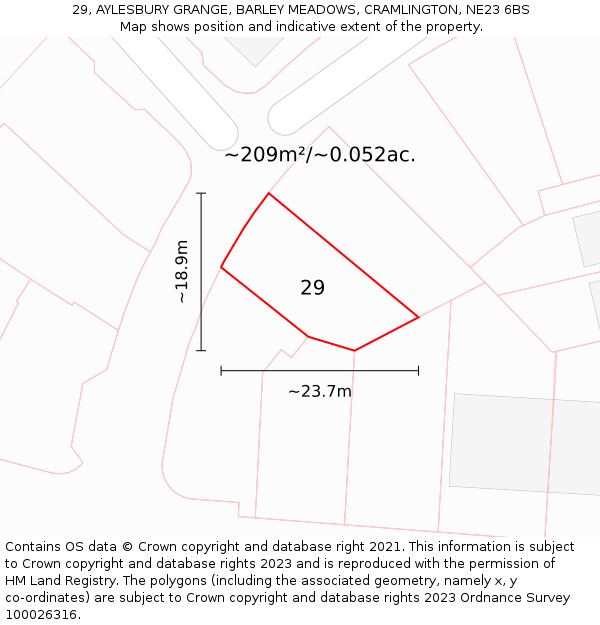 29, AYLESBURY GRANGE, BARLEY MEADOWS, CRAMLINGTON, NE23 6BS: Plot and title map