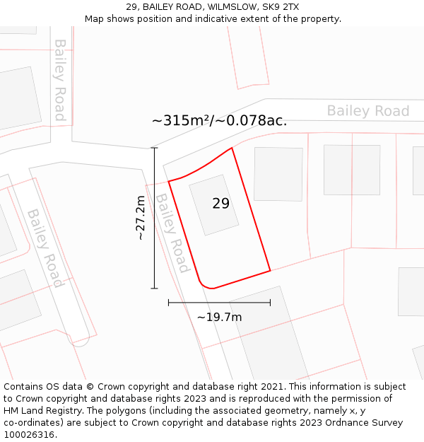 29, BAILEY ROAD, WILMSLOW, SK9 2TX: Plot and title map