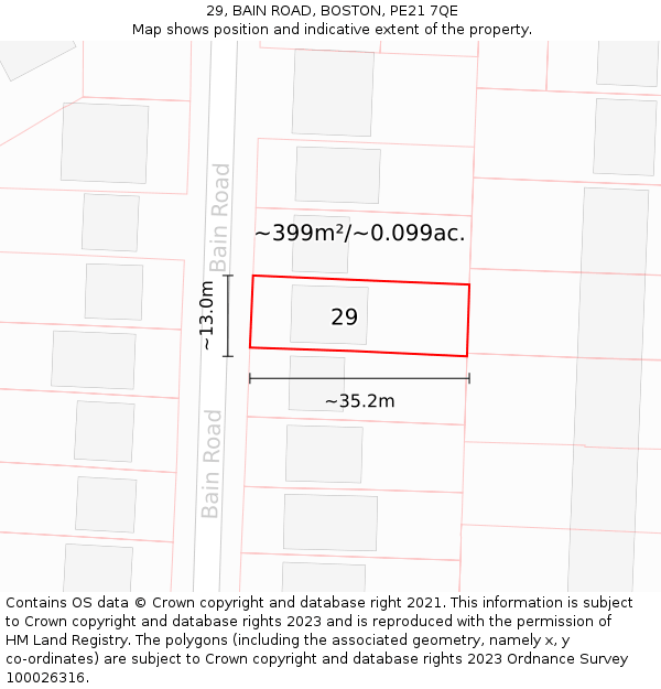 29, BAIN ROAD, BOSTON, PE21 7QE: Plot and title map