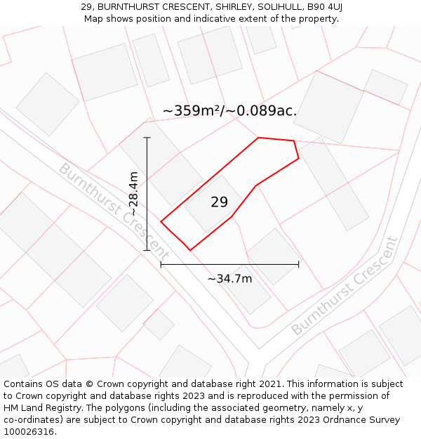 29, BURNTHURST CRESCENT, SHIRLEY, SOLIHULL, B90 4UJ: Plot and title map