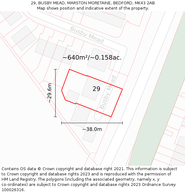 29, BUSBY MEAD, MARSTON MORETAINE, BEDFORD, MK43 2AB: Plot and title map