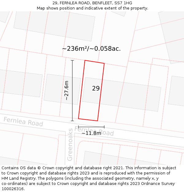 29, FERNLEA ROAD, BENFLEET, SS7 1HG: Plot and title map