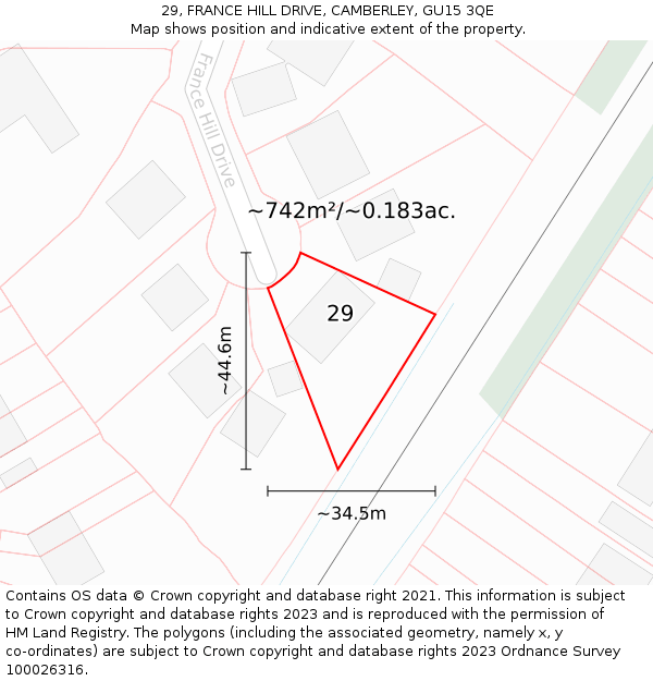 29, FRANCE HILL DRIVE, CAMBERLEY, GU15 3QE: Plot and title map