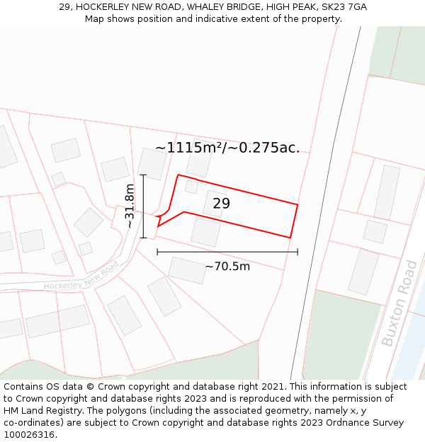 29, HOCKERLEY NEW ROAD, WHALEY BRIDGE, HIGH PEAK, SK23 7GA: Plot and title map