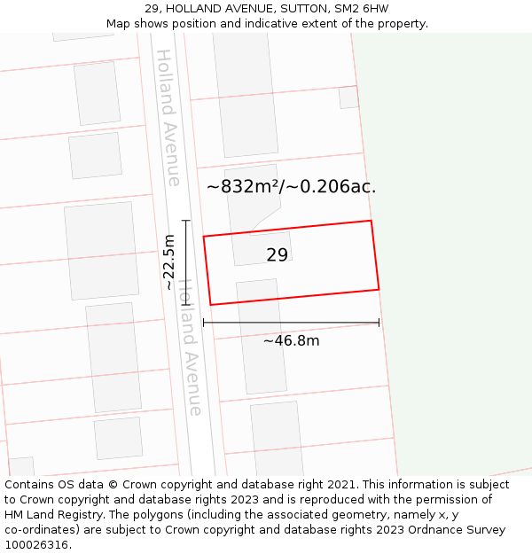 29, HOLLAND AVENUE, SUTTON, SM2 6HW: Plot and title map