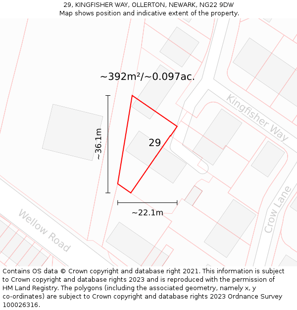 29, KINGFISHER WAY, OLLERTON, NEWARK, NG22 9DW: Plot and title map