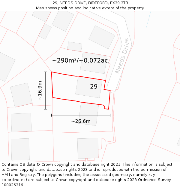 29, NEEDS DRIVE, BIDEFORD, EX39 3TB: Plot and title map