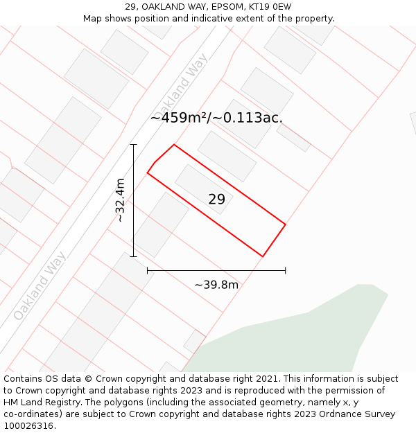 29, OAKLAND WAY, EPSOM, KT19 0EW: Plot and title map