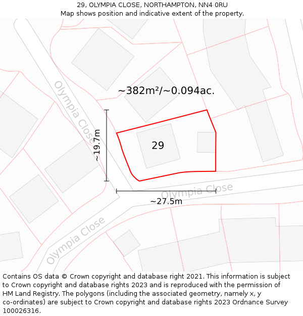 29, OLYMPIA CLOSE, NORTHAMPTON, NN4 0RU: Plot and title map