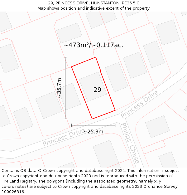 29, PRINCESS DRIVE, HUNSTANTON, PE36 5JG: Plot and title map