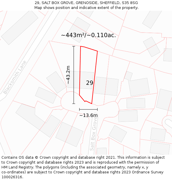 29, SALT BOX GROVE, GRENOSIDE, SHEFFIELD, S35 8SG: Plot and title map