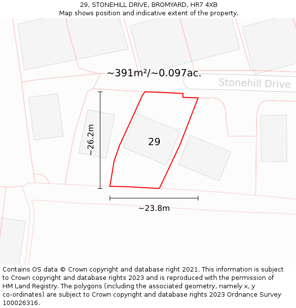 29, STONEHILL DRIVE, BROMYARD, HR7 4XB: Plot and title map