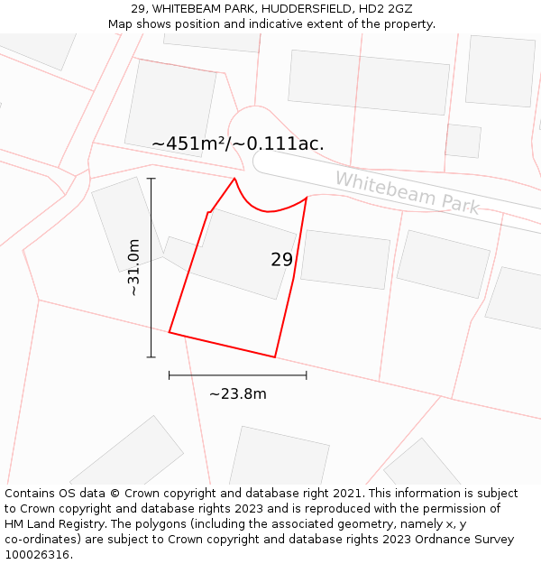 29, WHITEBEAM PARK, HUDDERSFIELD, HD2 2GZ: Plot and title map