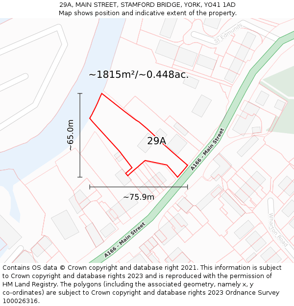 29A, MAIN STREET, STAMFORD BRIDGE, YORK, YO41 1AD: Plot and title map