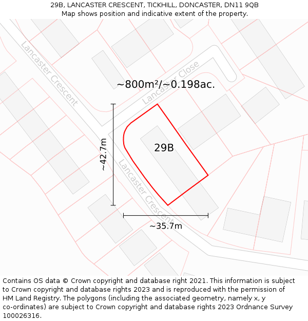 29B, LANCASTER CRESCENT, TICKHILL, DONCASTER, DN11 9QB: Plot and title map
