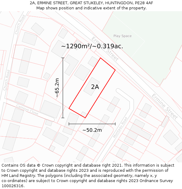 2A, ERMINE STREET, GREAT STUKELEY, HUNTINGDON, PE28 4AF: Plot and title map