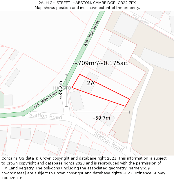 2A, HIGH STREET, HARSTON, CAMBRIDGE, CB22 7PX: Plot and title map