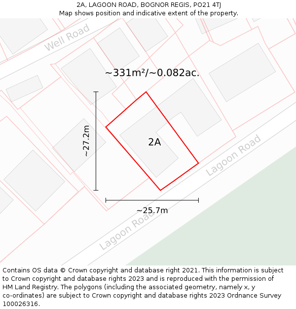 2A, LAGOON ROAD, BOGNOR REGIS, PO21 4TJ: Plot and title map