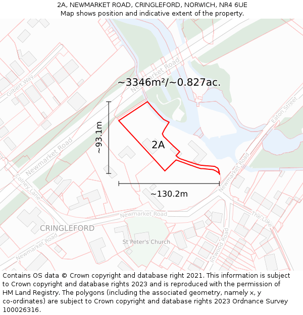 2A, NEWMARKET ROAD, CRINGLEFORD, NORWICH, NR4 6UE: Plot and title map